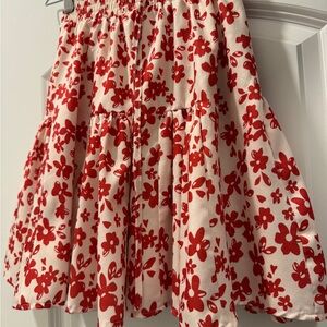 Chic Red Floral A-Line Skirt
